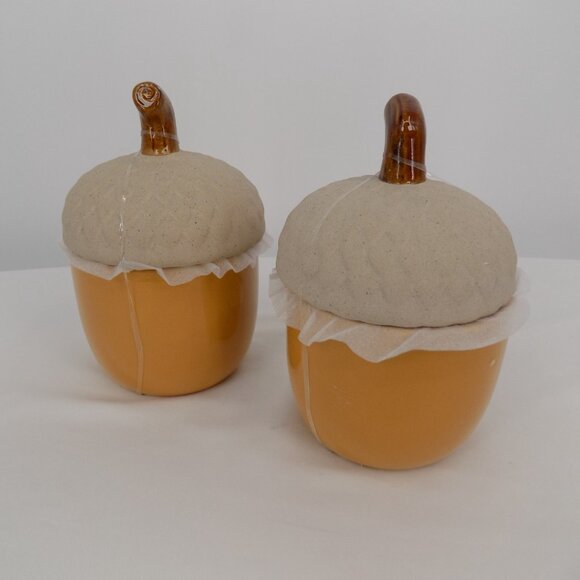 Set of 2 Ashland Heirloom Harvest Decorative Acorn Shaped Yellow Container New - Picture 4 of 8